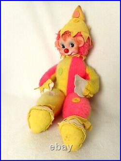 Rushton Rubber Vinyl Elf Face Clown Doll Carnival Circus Pink Hair Yellow Plush