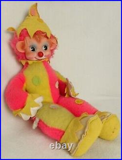 Rushton Rubber Vinyl Elf Face Clown Doll Carnival Circus Pink Hair Yellow Plush