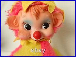 Rushton Rubber Vinyl Elf Face Clown Doll Carnival Circus Pink Hair Yellow Plush