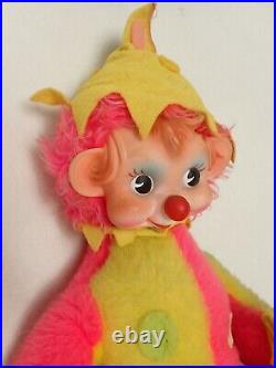 Rushton Rubber Vinyl Elf Face Clown Doll Carnival Circus Pink Hair Yellow Plush