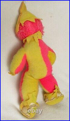 Rushton Rubber Vinyl Elf Face Clown Doll Carnival Circus Pink Hair Yellow Plush