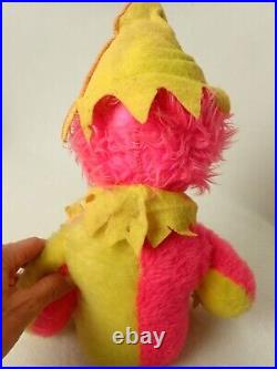 Rushton Rubber Vinyl Elf Face Clown Doll Carnival Circus Pink Hair Yellow Plush