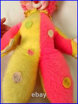 Rushton Rubber Vinyl Elf Face Clown Doll Carnival Circus Pink Hair Yellow Plush