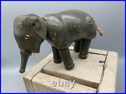 SCHOENHUT Early 1900s Antique Humpty Dumpty Circus Dark Gray Wooden Elephant