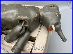 SCHOENHUT Early 1900s Antique Humpty Dumpty Circus Dark Gray Wooden Elephant