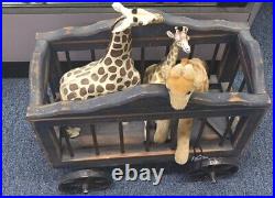 SET Antique Royal Circus Cage Wagon 14in + Vintage Steiff Giraffe + 2 Giraffes