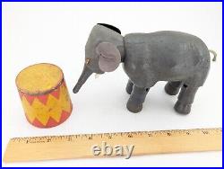 Schoenhut Jointed Circus Elephant Red Tub Stand Antique Wooden Toy