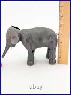 Schoenhut Jointed Circus Elephant Red Tub Stand Antique Wooden Toy