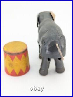 Schoenhut Jointed Circus Elephant Red Tub Stand Antique Wooden Toy