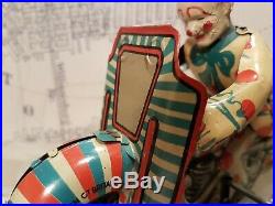 (See VIDEO)AntiQue Motorcycle Mettoy Circus Clown 1st price 1930s Great Britain