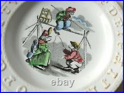 Set of 2 Antique Elsmore & Son England ABCs Children's Plate CIrcus Dogs 1 wCHIP