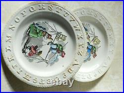 Set of 2 Antique Elsmore & Son England ABCs Children's Plate CIrcus Dogs 1 wCHIP