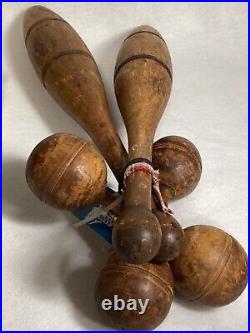 Set of 4, Vintage, Antique, Wooden Weights, 2 Juggling/Indian Clubs & 2 Dumbells