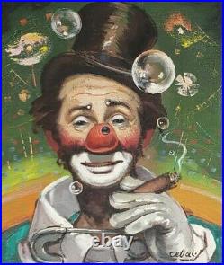 Signed Rufino CEBAL Ceballos Vintage Clown Painting Emmett Kelly E. K Paris