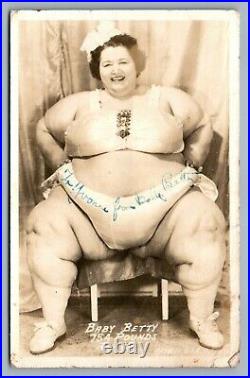 Signed! Sideshow Baby Betty Circus Fat Lady Antique Real Photo Postcard Rppc