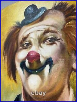 Signed Vincent Vintage Circus Clown Painting RARE