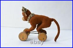 Steiff Antique 1913 Circus Monkey On Wheels Pull Toy Prewar Rare No String