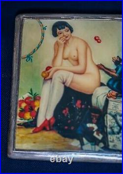 Stirling Silver Enamelled Cigarette case /Card Case 1949-1950 nude circus girl