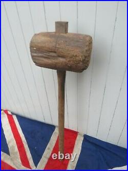 Strongmans Rustic Heavy Antique Vintage Wooden Hammer Mallet Circus Man Prop