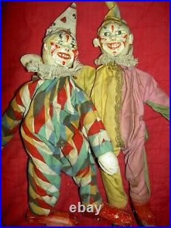 TWO (2) ANTIQUE SCHOENHUT Humpty Dumpty Circus, large, jointed wood CLOWN toys