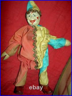 TWO (2) ANTIQUE SCHOENHUT Humpty Dumpty Circus, large, jointed wood CLOWN toys
