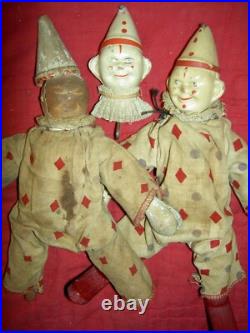 TWO (2) ANTIQUE SCHOENHUT Humpty Dumpty Circus, large, jointed wood CLOWN toys