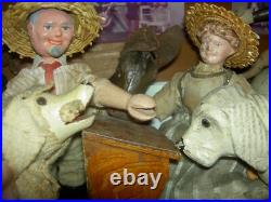 TWO (2) ANTIQUE SCHOENHUT Humpty Dumpty Circus, large, jointed wood CLOWN toys