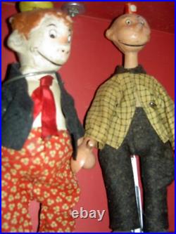 TWO (2) ANTIQUE SCHOENHUT Humpty Dumpty Circus, large, jointed wood CLOWN toys