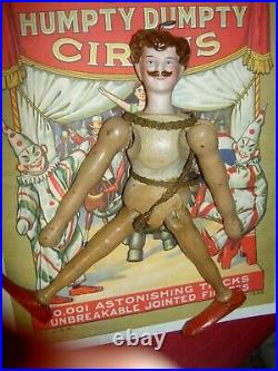 TWO (2) antique Schoenhut bisque head, acrobat HUMPYT DUMPTY circus figure dolls