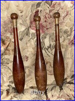 Three Antique Wooden Juggling Pins 1800s 1900s Circus Vintage 14oz each Clown