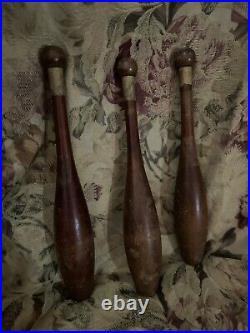 Three Antique Wooden Juggling Pins 1800s 1900s Circus Vintage 14oz each Clown