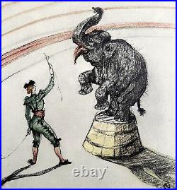 Toulouse Lautrec Performing Elephant 1967 Circus Art Lithograph Matted