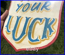 Try Your Luck Antique Vintage Circus Fairground Funfair Shield Shaped Sign