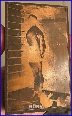 Two Antique Bodybuilder Wrestler Boxer Strongman Circus Copper Printing Block