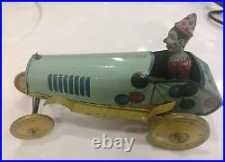 Unique Art Tin Toy Krazy Kar Clown 1920 Antique Car Wind-Up Windup Circus
