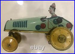 Unique Art Tin Toy Krazy Kar Clown 1920 Antique Car Wind-Up Windup Circus