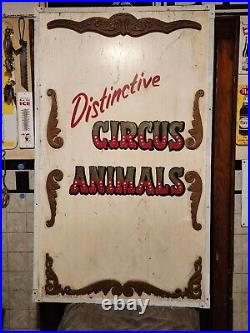 VINTAGE ORIGINAL ANTIQUE LARGE HAND PAINTED CIRCUS ANIMALS WOODEN SIGN. Nice