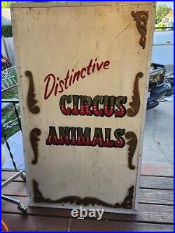 VINTAGE ORIGINAL ANTIQUE LARGE HAND PAINTED CIRCUS ANIMALS WOODEN SIGN. Nice