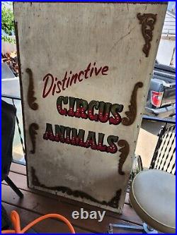 VINTAGE ORIGINAL ANTIQUE LARGE HAND PAINTED CIRCUS ANIMALS WOODEN SIGN. Nice