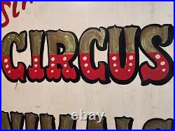 VINTAGE ORIGINAL ANTIQUE LARGE HAND PAINTED CIRCUS ANIMALS WOODEN SIGN. Nice