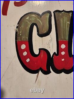 VINTAGE ORIGINAL ANTIQUE LARGE HAND PAINTED CIRCUS ANIMALS WOODEN SIGN. Nice