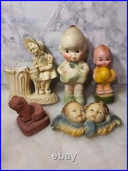 VTG 1920 CHALKWARE FIGURE lot KEWPIE DOLL FACE LARGE CARNIVAL PRIZE Terracotta