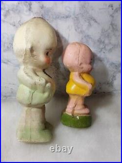 VTG 1920 CHALKWARE FIGURE lot KEWPIE DOLL FACE LARGE CARNIVAL PRIZE Terracotta