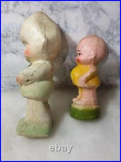 VTG 1920 CHALKWARE FIGURE lot KEWPIE DOLL FACE LARGE CARNIVAL PRIZE Terracotta