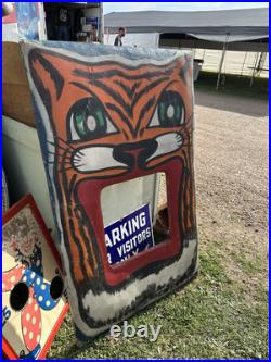VTG 1940 Antique Carnival Canvas Tiger Carousel Folk Art Game circus Tattoo
