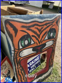 VTG 1940 Antique Carnival Canvas Tiger Carousel Folk Art Game circus Tattoo