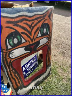 VTG 1940 Antique Carnival Canvas Tiger Carousel Folk Art Game circus Tattoo