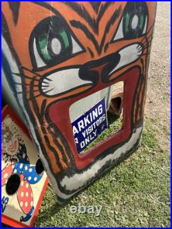 VTG 1940 Antique Carnival Canvas Tiger Carousel Folk Art Game circus Tattoo