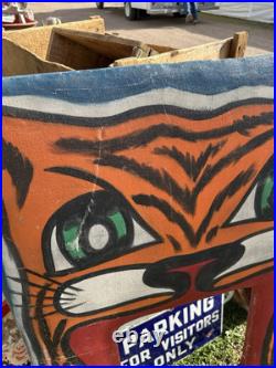 VTG 1940 Antique Carnival Canvas Tiger Carousel Folk Art Game circus Tattoo