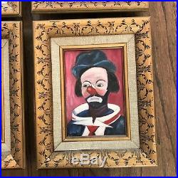 VTG Original Signed Clown Painting Folk Art Creepy Nani Creepy Decor Lot Of 4